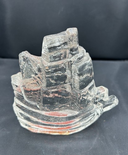 Pukeberg Sweden Glass Ship Boat Nautical Figurine Paperweight 5"