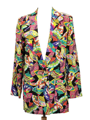 80's DANA BUCHMAN 100% SILK FLORAL ORIENTAL FAN MOTIF