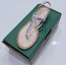 Clarks Ladies White Leather Diamanté Toe Post Sandals Silver Heel. Size-7UK.BNWT