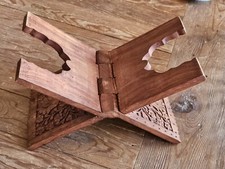 Vtg Wood Carved Book Bible Stand Leaf Pattern Sarna India Shesham Decorative 11"