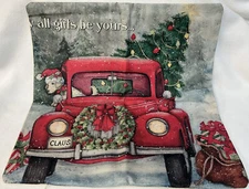 RED TRUCK Puppies Tree Christmas Throw Pillow Cover Winter Holiday Home Decor