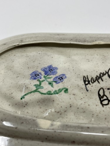 Vintage Hand Painted/Signed Soup Mug And Snack Tray, Blue Daisy Hand Painted Mug - Picture 6 of 9