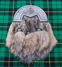 Scottish Kilt Sporran Beige Fur Ancient Celtic Finish/Highland Kilt Sporrans-