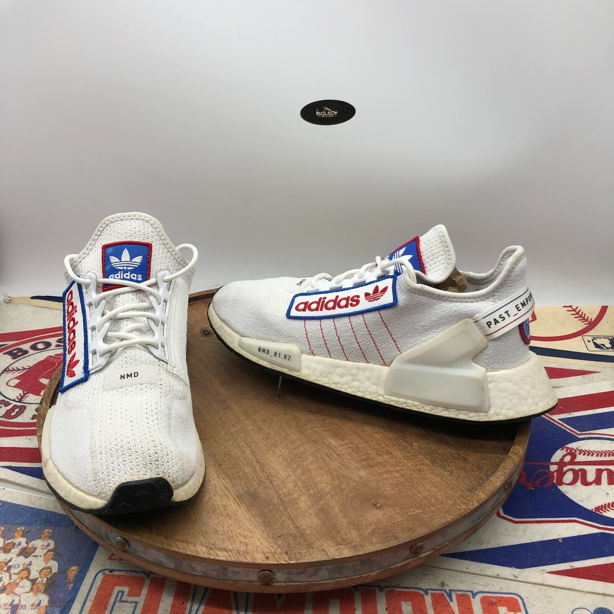 Adidas NMD R1 V2 'Logo Patch' White/Blue-Red Mens Lifestyle Shoe Size 11  GX6265