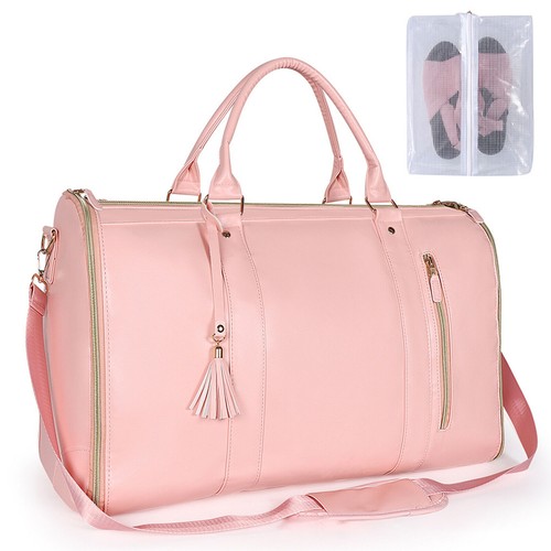 Garment Bag Suit Travel Duffle Bag 2-in-1 Carry-on Luggage w/ Shoe Pouch Pink - Picture 11 of 11