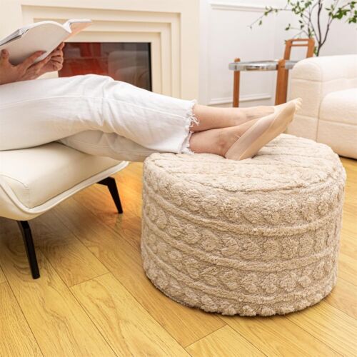 New-Round Pouf Ottoman Foot Rest 20x14 Inches Soft Heart Printed Footstool Ottom