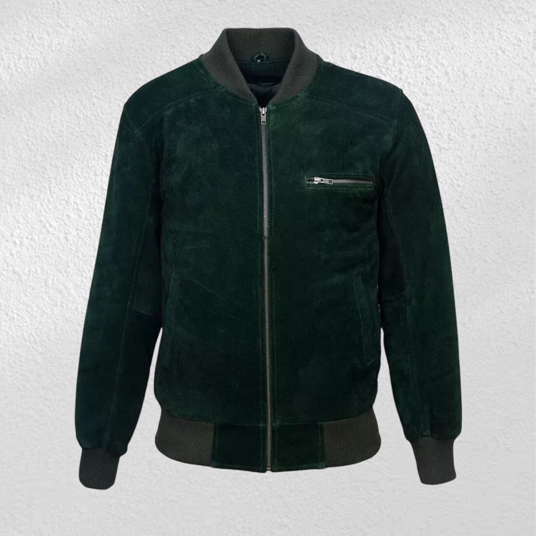 Men's Green Suede Biker Jacket Sheepskin Leather Custom Size Designer Coat