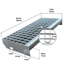 Metallstufe verzinkt Gitterroststufen Treppenstufen 600/700/800/900/1000x240mm