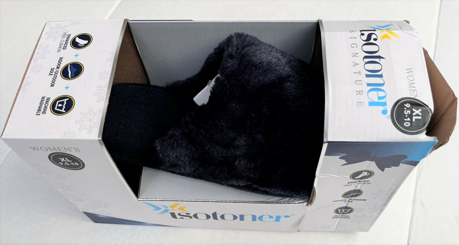 SAOLA Pantofole donna firmate Isotoner pelliccia sintetica nere XL 9 5 10 suola outdoor NUOVE