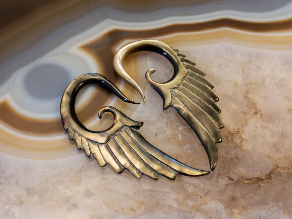 Perlmutt Engelsflügel Expander Ohrringe piercing spirale muschel plug tunnel goa - Bild 3 von 4