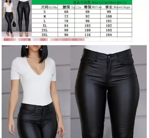 Damen Hose Leder Optik Push Up Kunstleder Skinny Coated Lederimitat Stretch DE - Bild 6 von 8