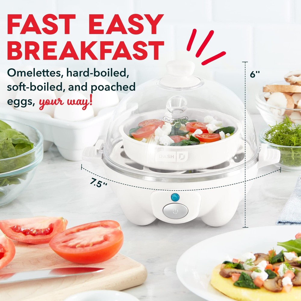 Dash Rapid Egg Cooker – 6-Egg Capacity Electric for Hard Boiled, Poached & Scrambled Eggs in White