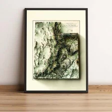 Utah Map, Utah 2D Relief Map, Utah Vintage Map - 2D Flat Print