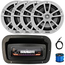 JVC USB Bluetooth Stereo Receiver, Marine Kit, 4x 6.5" 225W White Speakers, Wire