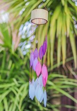 Glass Wind Chime Pink / Purple Spiral - Multicoloured - Glass & Wood - 35 x 8 cm