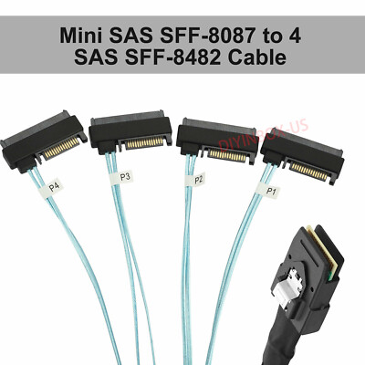 New Mini SAS 36P SFF-8087 to 4 SFF-8482 Connectors With SATA Power Cable 3FT 1M