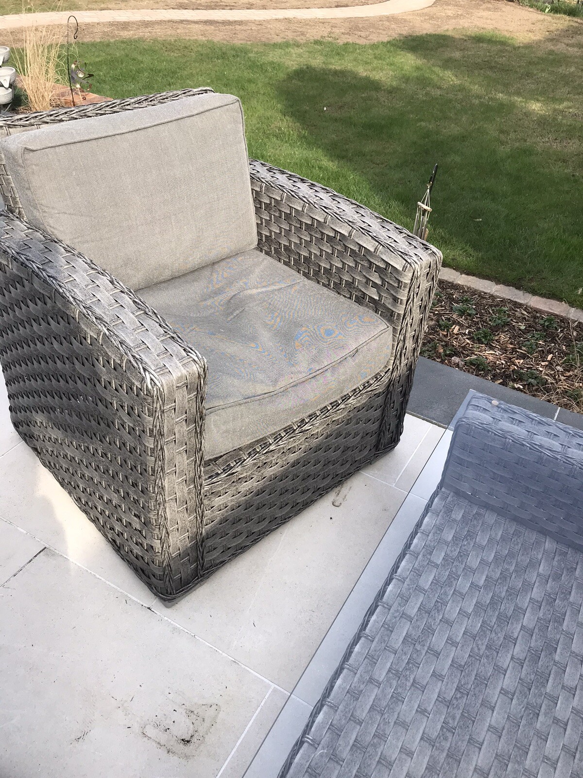 grey rattan garden furniture used Sofa, 2 Chairs, Glass Top Table eBay