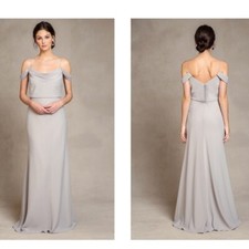 Jenny Yoo Sabine Crepe Gown, Light Grey Alpine Dress, Size 12