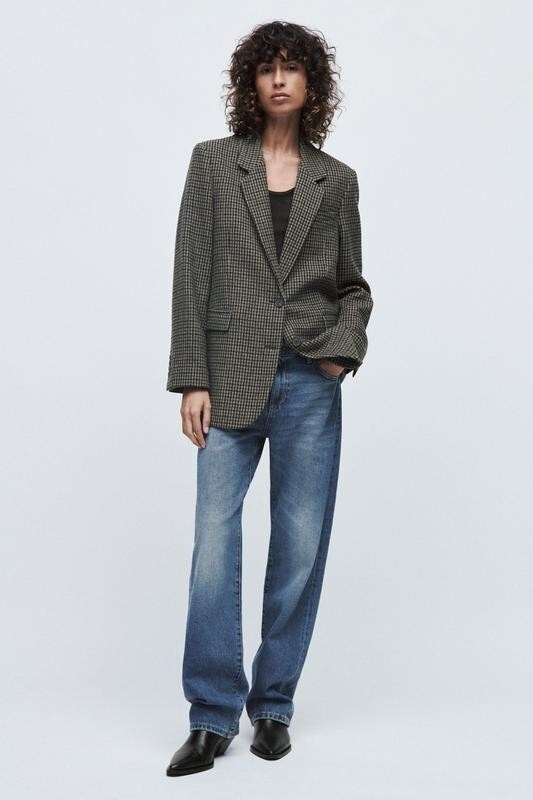 ZARA CAMEL BROWN CHECK WOOL BLEND BLAZER SIZE M | eBay
