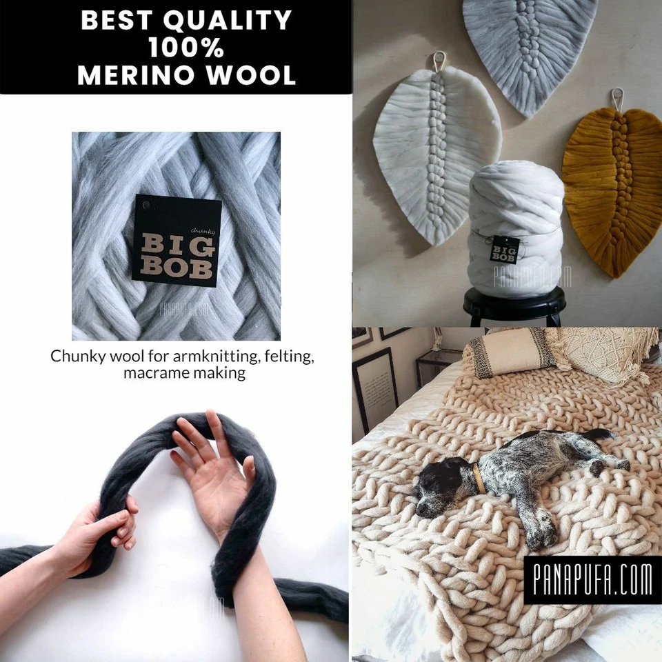 粗纱美利奴羊毛超柔软笨重手臂针织毯子移动毡 DIY — 第 2/4 张图片