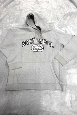 Ecko Unlimited Vintage Hoodie Sweatshirt Gray Cotton Men Size XL