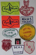 8 MISC SEW ON SPORTS PATCHES, 2 STICK GYM ALL NEVER USED, OLD 50's '70's  8AU