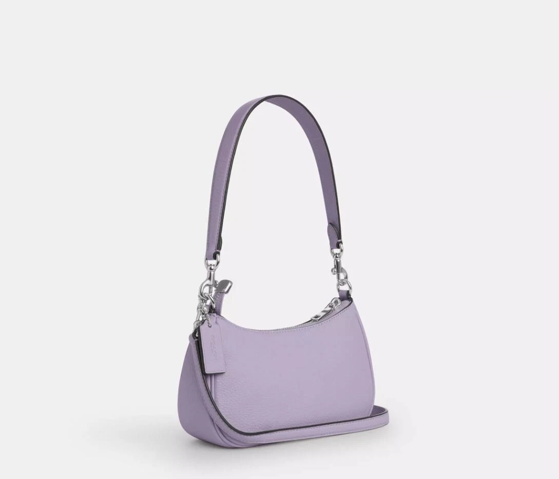 Borsa a tracolla Coach CAJ98 Teri Mini nuova con etichetta con applicazione floreale argento lilla