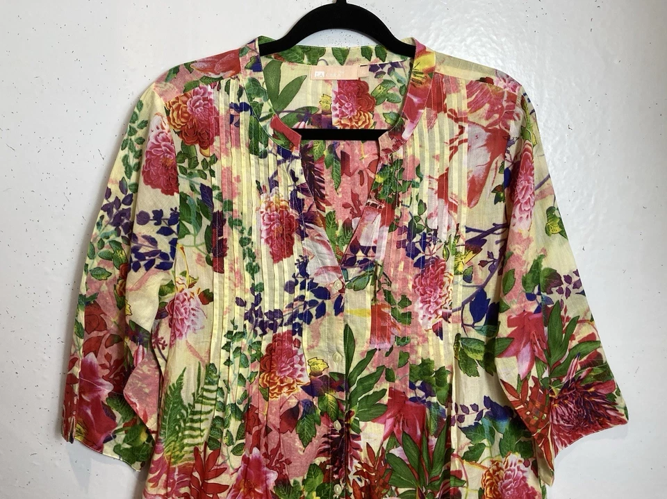 Túnica La Cera floral com botões tamanho G Cottagecore artística leve feminina - Imagem 2 de 4