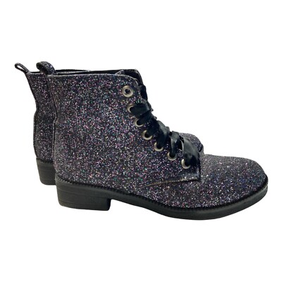 Dirty Laundry Black Sparkly Glitter Boots Size 6.5 Ribbon Laces