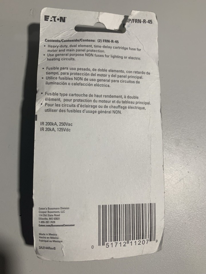 EATON BUSSMANN BP-FRN-R-35 FRN SERIES 35A BRASS TIME-DELAY CARTRIDGE ...