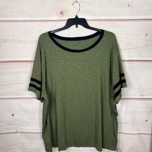 Torrid Top Damen 4 4X Grün Slub Strick T-Shirt Vintage Varsity Tee Kurzarm