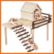 Wooden Hamster House and Platform, Hamsters Platform with Ladder, Hamster Cag...