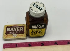 Vintage Anacin Analgesic Tablet Bottle and Tin Whitehall Pharmaceutical Glass