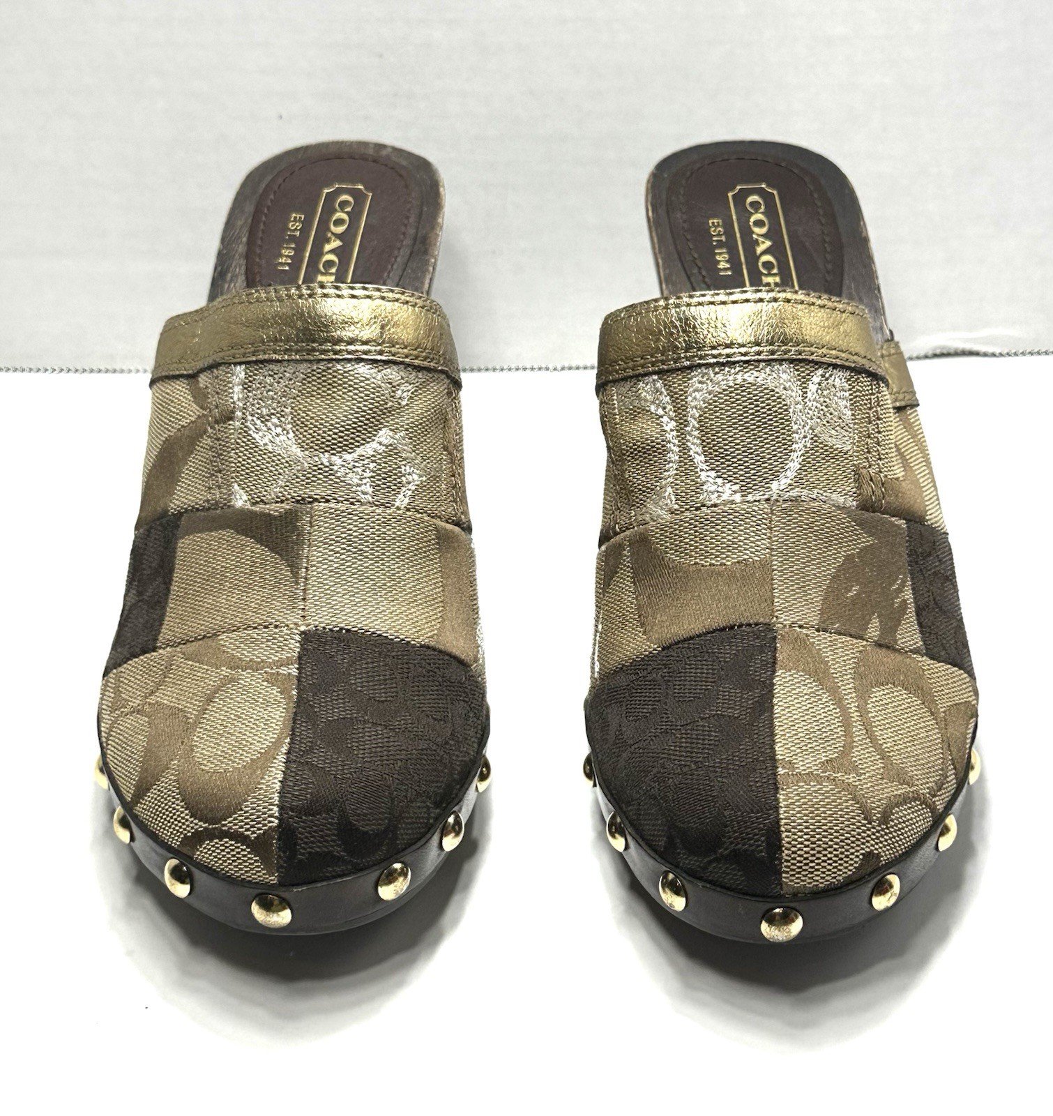 COACH Logo Clogs Heels Patchwork Studded Mules Wo… - image 3