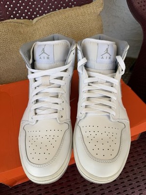 Jordan Air Jordan 1 Mid Men's White/Gray Leather Lace-Up Mid Top Sneakers