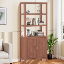 71" Tall Oak Grain Bookcase 30" Wide,Barn Door Cabinet with 3 Adjustable Shelves