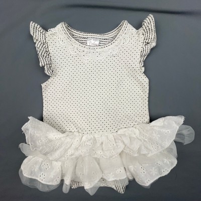 Baby Ganz Tutu Diaper Cover 0-6M Polka Dot Bodysuit Ruffle Skirt White Cute