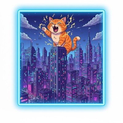 9X Autoaufkleber Catzilla Stadtzerstörung Sticker 9x9 cm