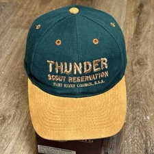Vintage 80s Boy Scouts Hat Green Brown Leather Strap Flint River Reservation