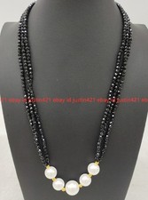 New Natural 3mm Black Spinel Shell Pearl Handmade Beaded Necklace 16-28 Inches