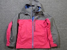 L.L.Bean Jacket Youth Small 8 Pink Gray Colorblock Hooded Windbreaker Full Zip
