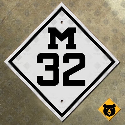 Michigan M-32 state route highway marker 1926 road sign Alpena 12x12