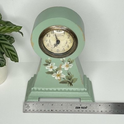 Vintage Mantel Clock Wood Hand Painted Distressed Parfums de Fleurs Paris Decor