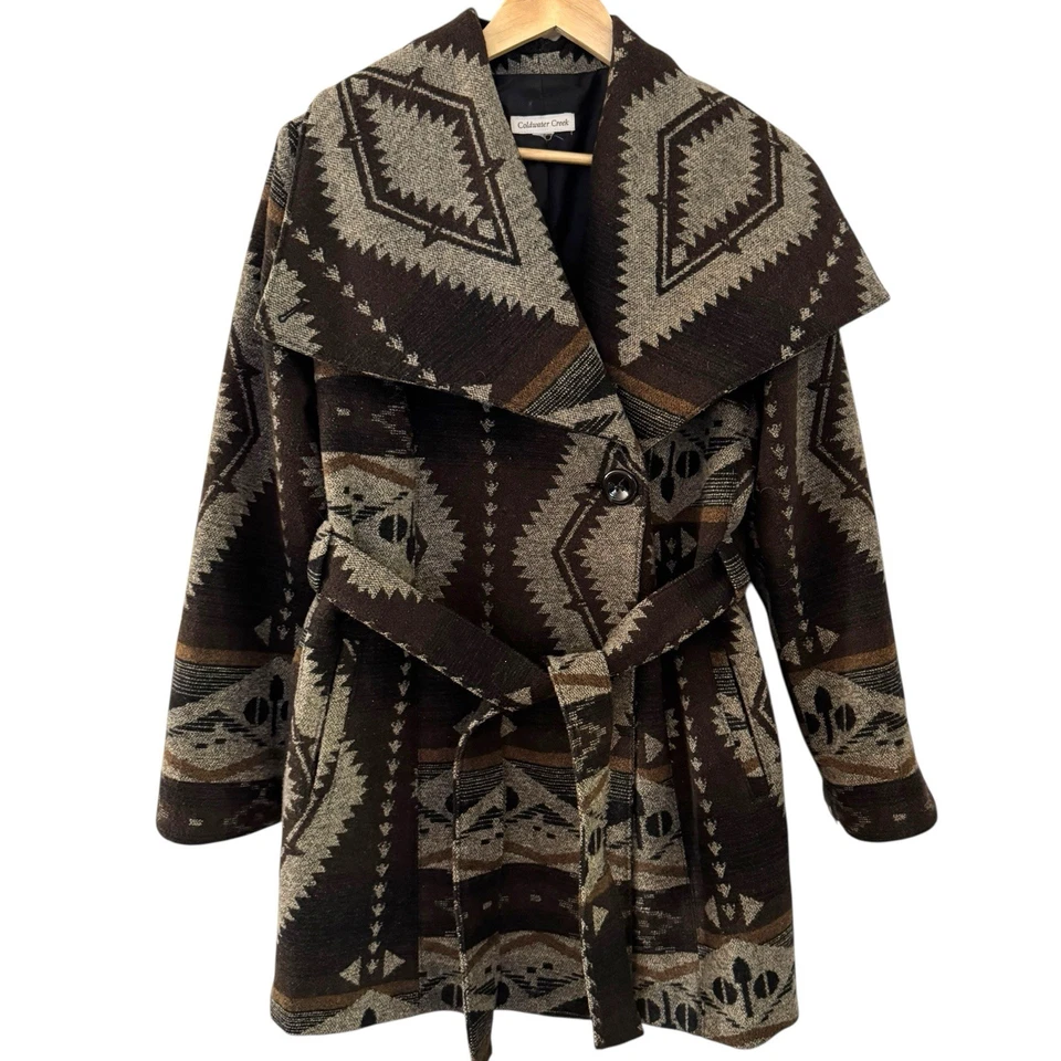Abrigo envolvente de lana Coldwater Creek Southwestern mantón mediano azteca occidental Foto 2 de 4