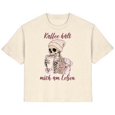 Kaffee hält mich am Leben Damen Bio T-Shirt Lustig Kaffeetrinker Spruch Geschenk