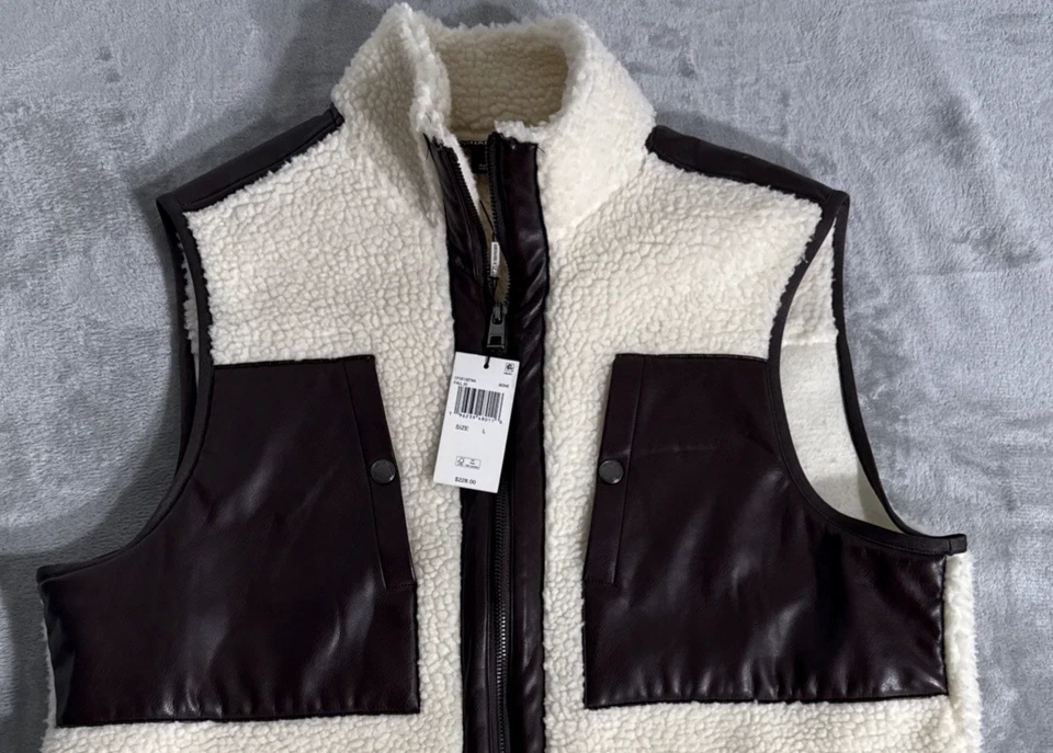 Chaleco Sherpa Michael Kors Para Hombre Talla L Edición Limitada Cuero Borde Dinero Antiguo Foto 2 de 4