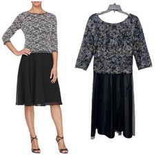 ALEX EVENINGS Mixed Media Cocktail Midi Dress Size 8
