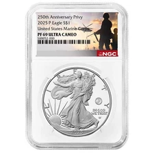 Presale - 2025-P Proof $1 American Silver Eagle Marine Corps Privy NGC PF69UC