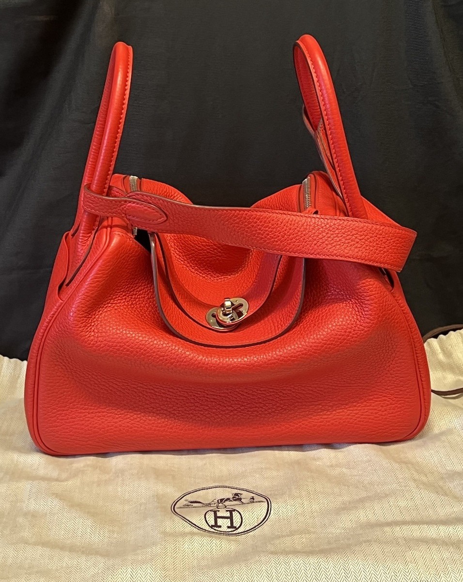 HERMES 2017 LINDY 30 RED LEATHER SHOULDER BAG, ORGANIZER & DUST