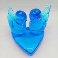 VTG Bluebird Of Happiness Signed Ward Double Heart Art Glass Figurine 1990